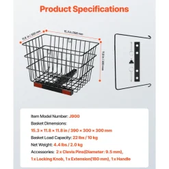 VEVOR Scooter Rear Basket, Heavy Duty Metal Wire Basket with Handle, Spacious Cargo Basket, Works with 1-inch Receiver, Compatible with Most Golden, Drive & Pride Mobility Scooter