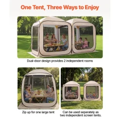 VEVOR Screen House Tent, 12 x 6 ft, 2 in 1 Pop Up Screen Tent, Portable Screened in Canopy with Carry Bag, Netting Sides, Ground Stakes, for Garden, Patio, Backyard, and Outdoor Activities, Beige