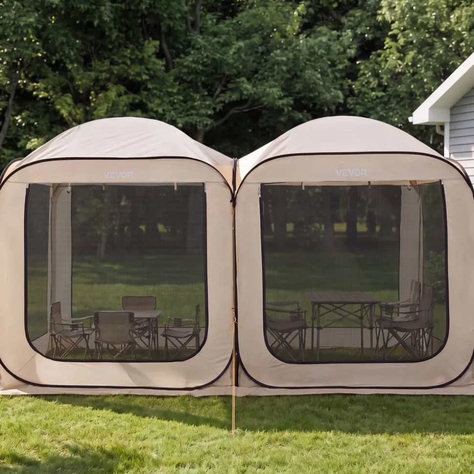 VEVOR Screen House Tent, 12 x 6 ft, 2 in 1 Pop Up Screen Tent, Portable Screened in Canopy with Carry Bag, Netting Sides, Ground Stakes, for Garden, Patio, Backyard, and Outdoor Activities, Beige