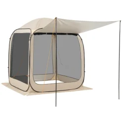 VEVOR Screen House Tent, 6 x 6 ft, 4-6 Person Pop Up Screen Tent with Extended Awning, Portable Screened in Canopy with Carry Bag, Netting Sides, for Patio, Backyard, and Outdoor Activities, Beige