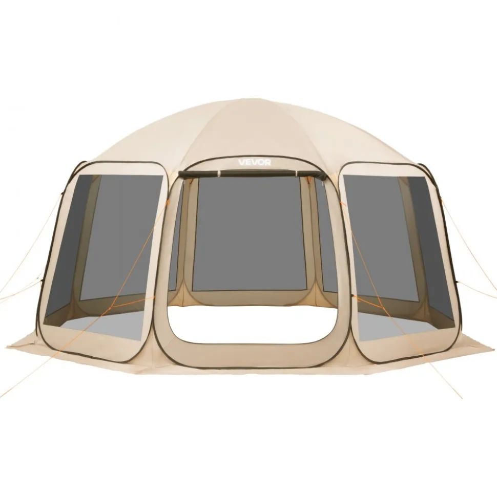 VEVOR Screen House Tent, 15 x 13.8 ft, 12-15 Person Pop Up Screen Tent, Portable Screened in Canopy with Carry Bag, Netting Sides, Ground Stakes, for Garden, Patio, Backyard, Outdoor Activities, Beige