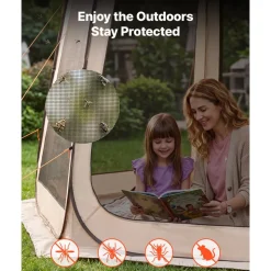 VEVOR Screen House Tent, 15 x 13.8 ft, 12-15 Person Pop Up Screen Tent, Portable Screened in Canopy with Carry Bag, Netting Sides, Ground Stakes, for Garden, Patio, Backyard, Outdoor Activities, Beige