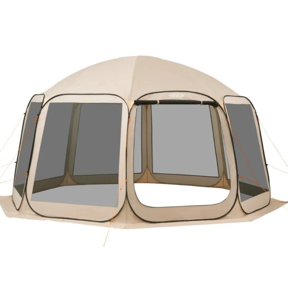 VEVOR Screen House Tent, 15 x 13.8 ft, 12-15 Person Pop Up Screen Tent, Portable Screened in Canopy with Carry Bag, Netting Sides, Ground Stakes, for Garden, Patio, Backyard, Outdoor Activities, Beige