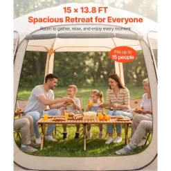 VEVOR Screen House Tent, 15 x 13.8 ft, 12-15 Person Pop Up Screen Tent, Portable Screened in Canopy with Carry Bag, Netting Sides, Ground Stakes, for Garden, Patio, Backyard, Outdoor Activities, Beige