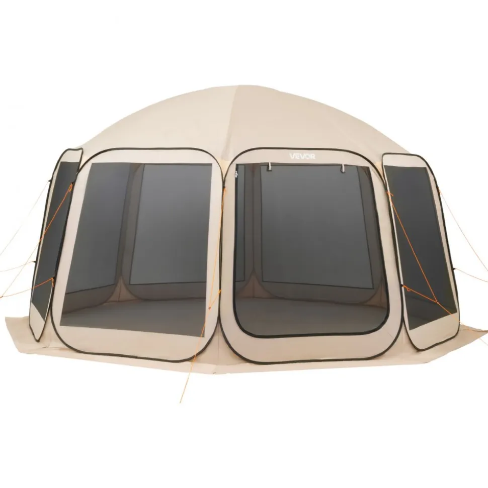 VEVOR Screen House Tent, 15 x 13.8 ft, 12-15 Person Pop Up Screen Tent, Portable Screened in Canopy with Carry Bag, Netting Sides, Ground Stakes, for Garden, Patio, Backyard, Outdoor Activities, Beige