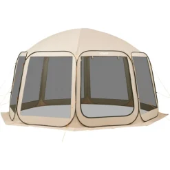 VEVOR Screen House Tent, 15 x 13.8 ft, 12-15 Person Pop Up Screen Tent, Portable Screened in Canopy with Carry Bag, Netting Sides, Ground Stakes, for Garden, Patio, Backyard, Outdoor Activities, Beige