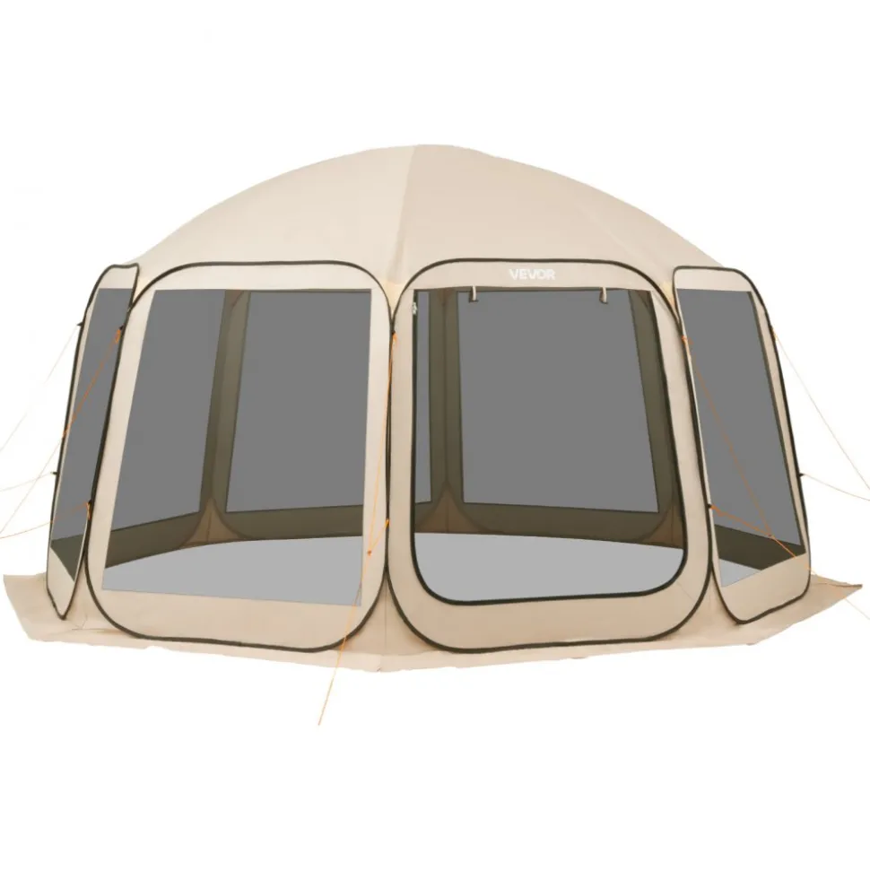 VEVOR Screen House Tent, 15 x 13.8 ft, 12-15 Person Pop Up Screen Tent, Portable Screened in Canopy with Carry Bag, Netting Sides, Ground Stakes, for Garden, Patio, Backyard, Outdoor Activities, Beige