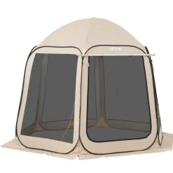 VEVOR Screen House Tent, 10 x 9.2 ft, 4-8 Person Pop Up Screen Tent with Extended Awning, Portable Screened in Canopy with Carry Bag, Netting Sides, for Patio, Backyard, and Outdoor Activities, Beige