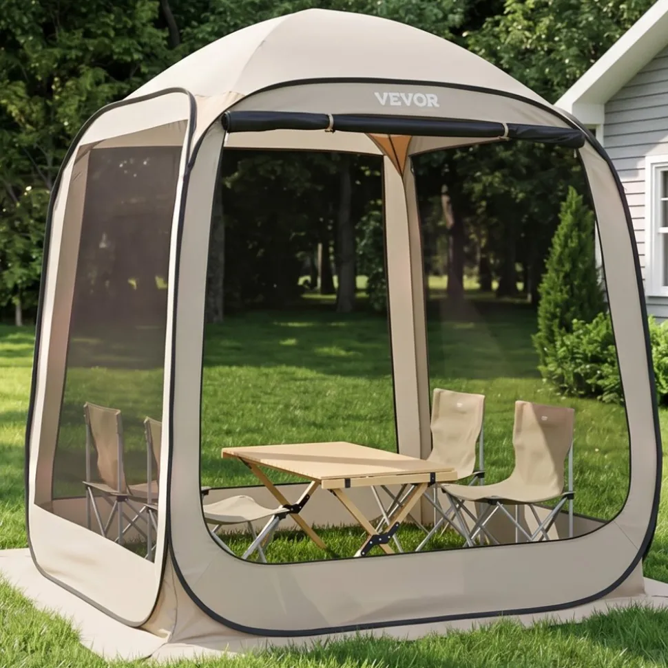 VEVOR Screen House Tent, 6 x 6 ft, 4-6 Person Pop Up Screen Tent, Portable Screened in Canopy with Carry Bag, Netting Sides, Ground Stakes, for Garden, Patio, Backyard, and Outdoor Activities, Beige