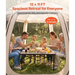 VEVOR Screen House Tent, 12 x 11 ft, 10-12 Person Pop Up Screen Tent, Portable Screened in Canopy with Carry Bag, Netting Sides, Ground Stakes, for Garden, Patio, Backyard, Outdoor Activities, Beige