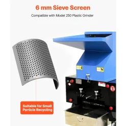 VEVOR Screen Mesh for Plastic Shredder, High-Quality Steel Durable Mesh, 0.236 in/6 mm High-Precision Aperture Screen, Compatible with Model 250 Plastic Grinder, Suitable for Micro Particle Recycling