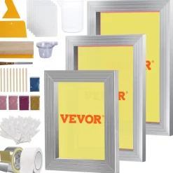 VEVOR Screen Printing Kit, 3 PCS Aluminum Silk Screen Printing Frames, 5 Glitters and Screen Printing Squeegees and Transparency Films, 6x10/8x12/10x14inch 110 Count Mesh,  for DIY T-shirts Printing