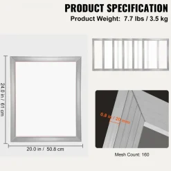 VEVOR Screen Printing Kit, 6 Pieces Aluminum Silk Screen Printing Frames, 20x24inch Silk Screen Printing Frame with 160 Count Mesh, High Tension Nylon Mesh and Sealing Tape for T-shirts DIY Printing