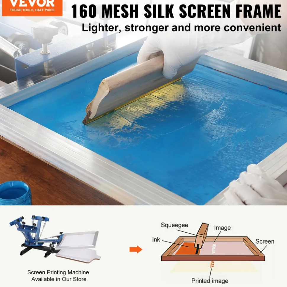 VEVOR Screen Printing Kit, 6 Pieces Aluminum Silk Screen Printing Frames, 20x24inch Silk Screen Printing Frame with 160 Count Mesh, High Tension Nylon Mesh and Sealing Tape for T-shirts DIY Printing