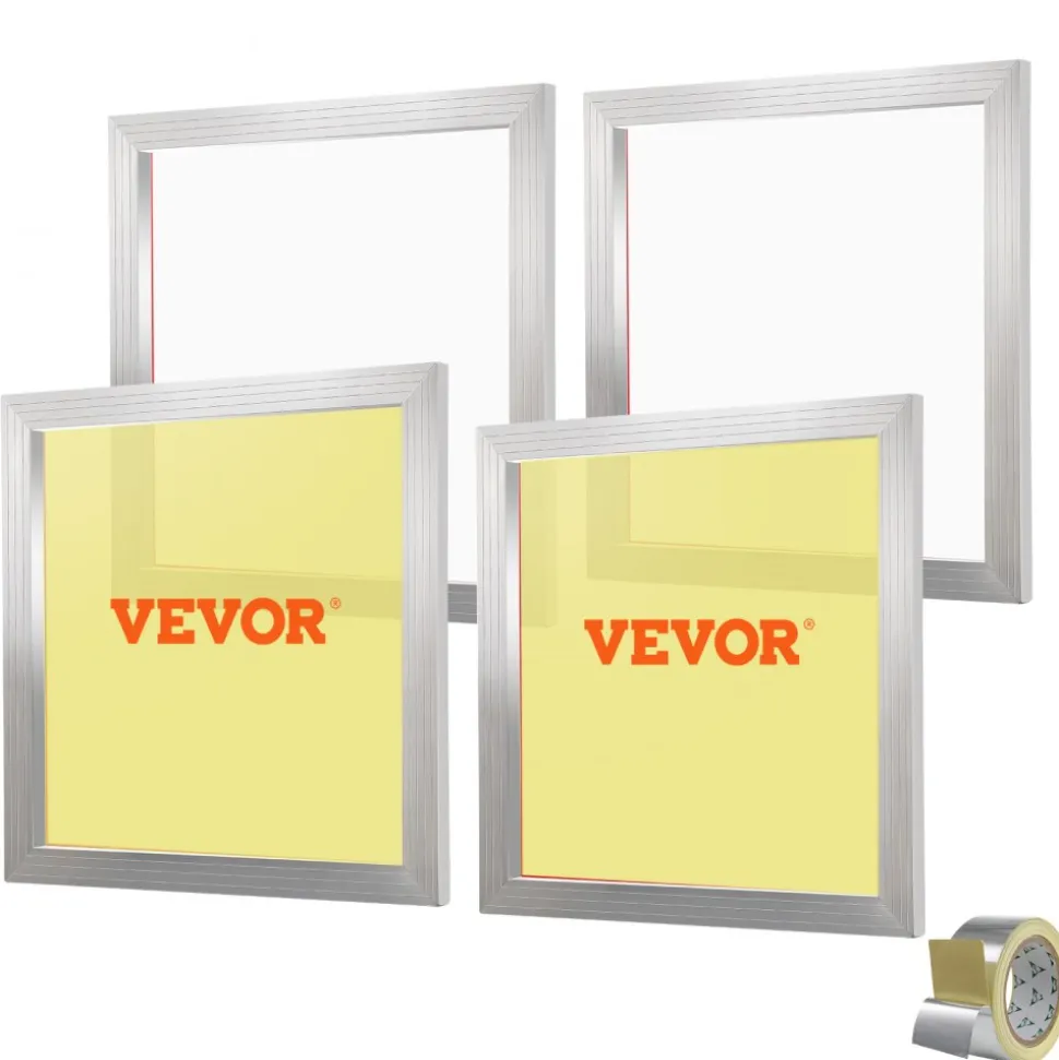 VEVOR Screen Printing Kit, 4 Pieces Aluminum Silk Screen Printing Frames, 20x20inch Silk Screen Printing Frame with 110 Count Mesh, High Tension Nylon Mesh and Sealing Tape for T-shirts DIY Printing