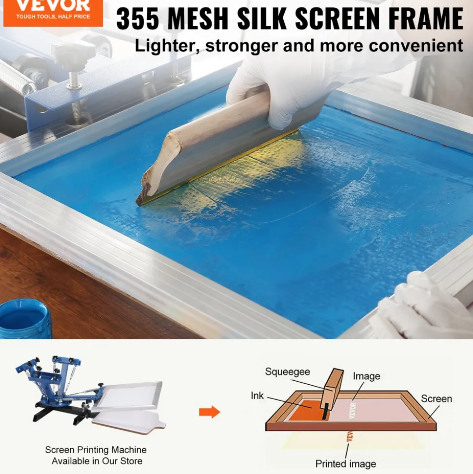 VEVOR Screen Printing Kit, 4 Pieces Aluminum Silk Screen Printing Frames, 20x24inch Silk Screen Printing Frame with 355 Count Mesh, High Tension Nylon Mesh and Sealing Tape for T-shirts DIY Printing