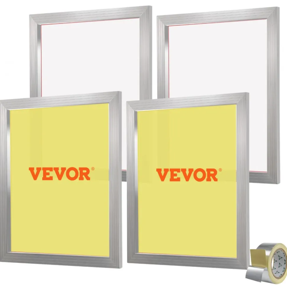 VEVOR Screen Printing Kit, 4 Pieces Aluminum Silk Screen Printing Frames, 20x24inch Silk Screen Printing Frame with 355 Count Mesh, High Tension Nylon Mesh and Sealing Tape for T-shirts DIY Printing