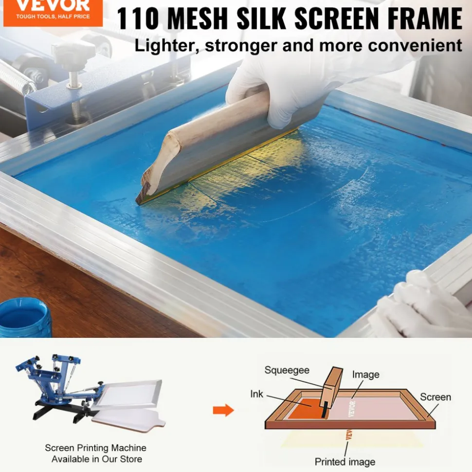 VEVOR Screen Printing Kit, 6 Pieces Aluminum Silk Screen Printing Frames, 10x14inch Silk Screen Printing Frame with 110 Count Mesh, High Tension Nylon Mesh and Sealing Tape for T-shirts DIY Printing