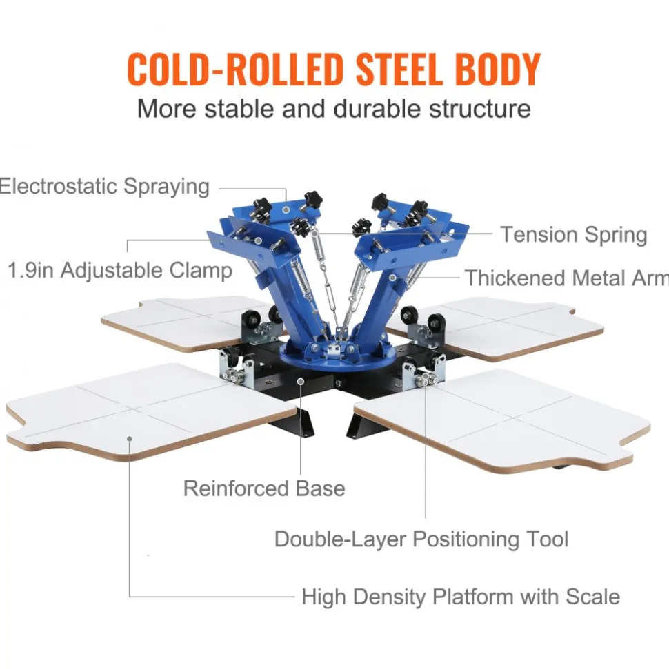 VEVOR Screen Printing Machine, 4 Color 4 Station 360° Rotable Silk Screen Printing Press, 21.2x17.7in Screen Printing Press, Double-layer Positioning Pallet for T-shirt DIY Printing