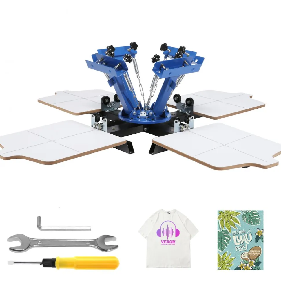 VEVOR Screen Printing Machine, 4 Color 4 Station 360° Rotable Silk Screen Printing Press, 21.2x17.7in Screen Printing Press, Double-layer Positioning Pallet for T-shirt DIY Printing