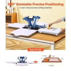 VEVOR Screen Printing Machine 4 Color 4 Station Silk Screen Printing Press, 21.3 x 17.7 in, 360° Rotatable, Accurate Positioning, Powder-Coated Carbon Steel, for T-shirt DIY, Home and Commercial