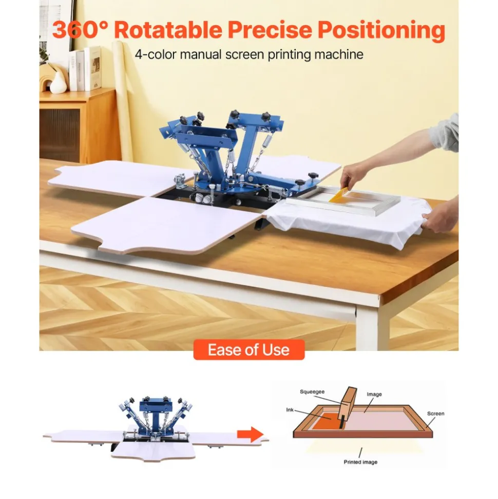 VEVOR Screen Printing Machine 4 Color 4 Station Silk Screen Printing Press, 21.3 x 17.7 in, 360° Rotatable, Accurate Positioning, Powder-Coated Carbon Steel, for T-shirt DIY, Home and Commercial