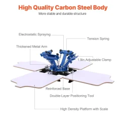 VEVOR Screen Printing Machine 4 Color 4 Station Silk Screen Printing Press, 21.3 x 17.7 in, 360° Rotatable, Accurate Positioning, Powder-Coated Carbon Steel, for T-shirt DIY, Home and Commercial