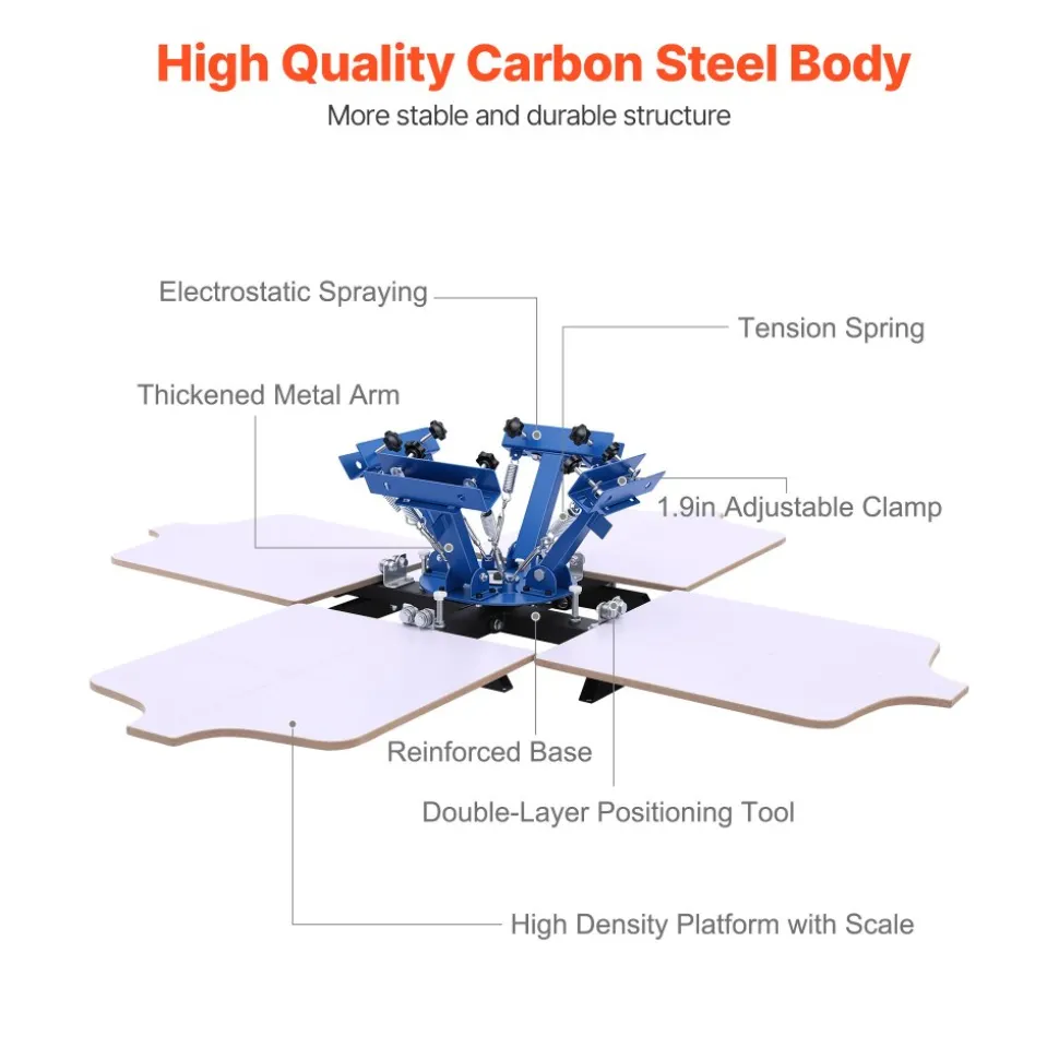 VEVOR Screen Printing Machine 4 Color 4 Station Silk Screen Printing Press, 21.3 x 17.7 in, 360° Rotatable, Accurate Positioning, Powder-Coated Carbon Steel, for T-shirt DIY, Home and Commercial