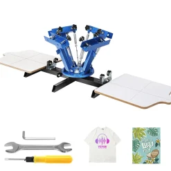 VEVOR Screen Printing Machine, 4 Color 2 Station, 360° Rotable Silk Screen Printing Press, 21.2 x 17.7in / 54 x 45cm Screen Printing Press, Dual-layer Positioning Pallet for DIY T-shirt Printing