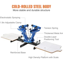 VEVOR Screen Printing Machine, 4 Color 2 Station, 360° Rotable Silk Screen Printing Press, 21.2 x 17.7in / 54 x 45cm Screen Printing Press, Dual-layer Positioning Pallet for DIY T-shirt Printing