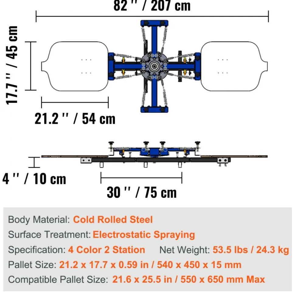 VEVOR Screen Printing Machine, 4 Color 2 Station, 360° Rotable Silk Screen Printing Press, 21.2 x 17.7in / 54 x 45cm Screen Printing Press, Dual-layer Positioning Pallet for DIY T-shirt Printing