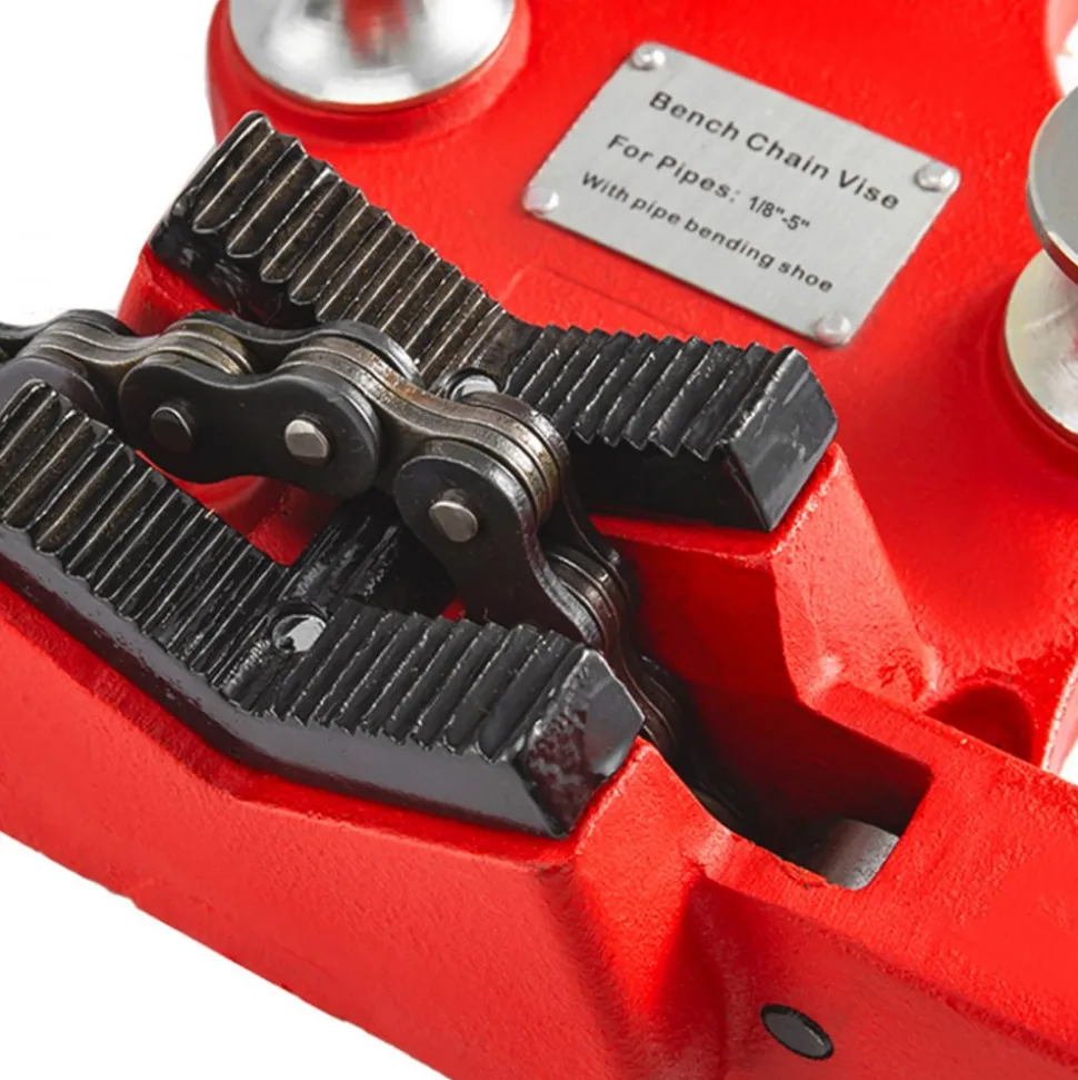 VEVOR Screw Bench Chain Vise 1/8 to 5-Inch Pipe Capacity, Heavy Duty Bench Chain Pipe Vise with Crank Handle, Neoprene-Coated Jaw, Cast Iron Material Ideal for a Variety of Pipes