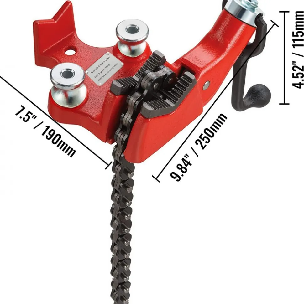 VEVOR Screw Bench Chain Vise 1/8 to 5-Inch Pipe Capacity, Heavy Duty Bench Chain Pipe Vise with Crank Handle, Neoprene-Coated Jaw, Cast Iron Material Ideal for a Variety of Pipes