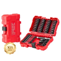 VEVOR Screwdriver Bit Set, 101-Piece, Magnetic Phillips, Pozidriv, Slotted, Square, Torx, Hex Bits, Hex Nut Sockets, Extension Rod with Storage Case, High-Strength S2 Alloy Steel, Blackened Finish