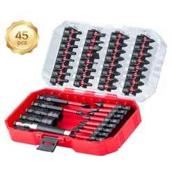 VEVOR Screwdriver Bit Set, 45-Piece, Magnetic Phillips, Slotted, Square, Torx Bit, Hex Nut Sockets, Extension Rod with Transparent Storage Case, High-Strength S2 Alloy Steel, Blackened Finish