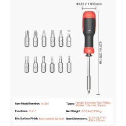 VEVOR Screwdriver Set, 13 in 1 Magnetic Multi Bit Mini Nut Driver Set, Phillips, Flat Head, Torx, Square Bits for Men, Manual Precision Repair Tool Kit for Sockets, Furniture, Home Appliances, Cars