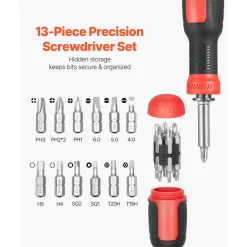 VEVOR Screwdriver Set, 13 in 1 Magnetic Multi Bit Mini Nut Driver Set, Phillips, Flat Head, Torx, Square Bits for Men, Manual Precision Repair Tool Kit for Sockets, Furniture, Home Appliances, Cars