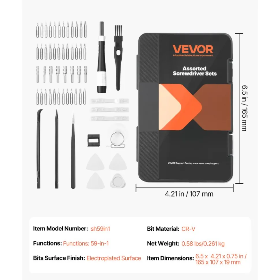 VEVOR Screwdriver Set, 59-Piece Small Precision Screwdriver Set with Phillips, Flat Head, Torx, Pentalobe Bits, Tweezer for Men, Mini Cleaning Repair Tool Kit for iPhone, MacBook, Laptop, Computer