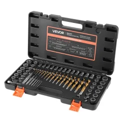 VEVOR Screw Extractor Set with Drill Bits, 65 Pieces, Easy Out Nut Bolt Extractors and Drill Bits, with Adapters, Solid Storage Case, Cr-Mo Steel for Removing Rounded, Broken, or Stripped Fasteners