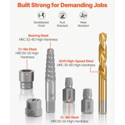 VEVOR Screw Extractor Set with Drill Bits, 65 Pieces, Easy Out Nut Bolt Extractors and Drill Bits, with Adapters, Solid Storage Case, Cr-Mo Steel for Removing Rounded, Broken, or Stripped Fasteners