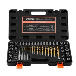 VEVOR Screw Extractor Set with Drill Bits, 65 Pieces, Easy Out Nut Bolt Extractors and Drill Bits, with Adapters, Solid Storage Case, Cr-Mo Steel for Removing Rounded, Broken, or Stripped Fasteners