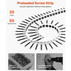 VEVOR Screws, #6 x 1-1/4 inch Length Drywall to Wood Collated Screw, All Purpose High-Hardness Alloy Steel Self Drilling Drywall Screws, for Home DIY, Space Renovation(1000 per Box)
