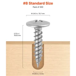 VEVOR Screws, #8 x 3/4 inch Length Self Drilling Drywall to Wood Screw, All Purpose High-Hardness Stainless Steel Wall Anchors with a Phillips Drill Bit, Cross Slot for Home Renovation(300 per Box)