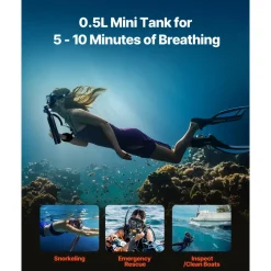 VEVOR Scuba Tank, 0.5L Portable Diving Tank with Pump, Diving Oxygen Cylinder Supports 5-10 Minutes Underwater Breathing, 98.43 ft Diving Depth, Refillable Snorkel Air Tank for Underwater Exploration