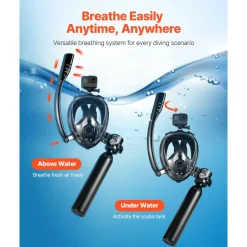 VEVOR Scuba Tank, 0.5L Portable Scuba Diving Tank, Diving Oxygen Cylinder Supports 5-10 Minutes Underwater Breathing, 98.43 ft Diving Depth, Lung Tank Kit with Snorkel Mask for Underwater Exploration