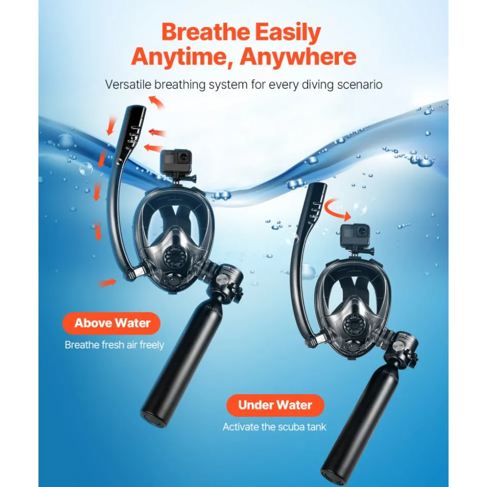 VEVOR Scuba Tank, 0.5L Portable Scuba Diving Tank, Diving Oxygen Cylinder Supports 5-10 Minutes Underwater Breathing, 98.43 ft Diving Depth, Lung Tank Kit with Snorkel Mask for Underwater Exploration