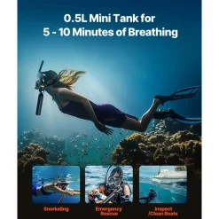 VEVOR Scuba Tank, 0.5L Portable Scuba Diving Tank, Diving Oxygen Cylinder Supports 5-10 Minutes Underwater Breathing, 98.43 ft Diving Depth, Lung Tank Kit with Snorkel Mask for Underwater Exploration
