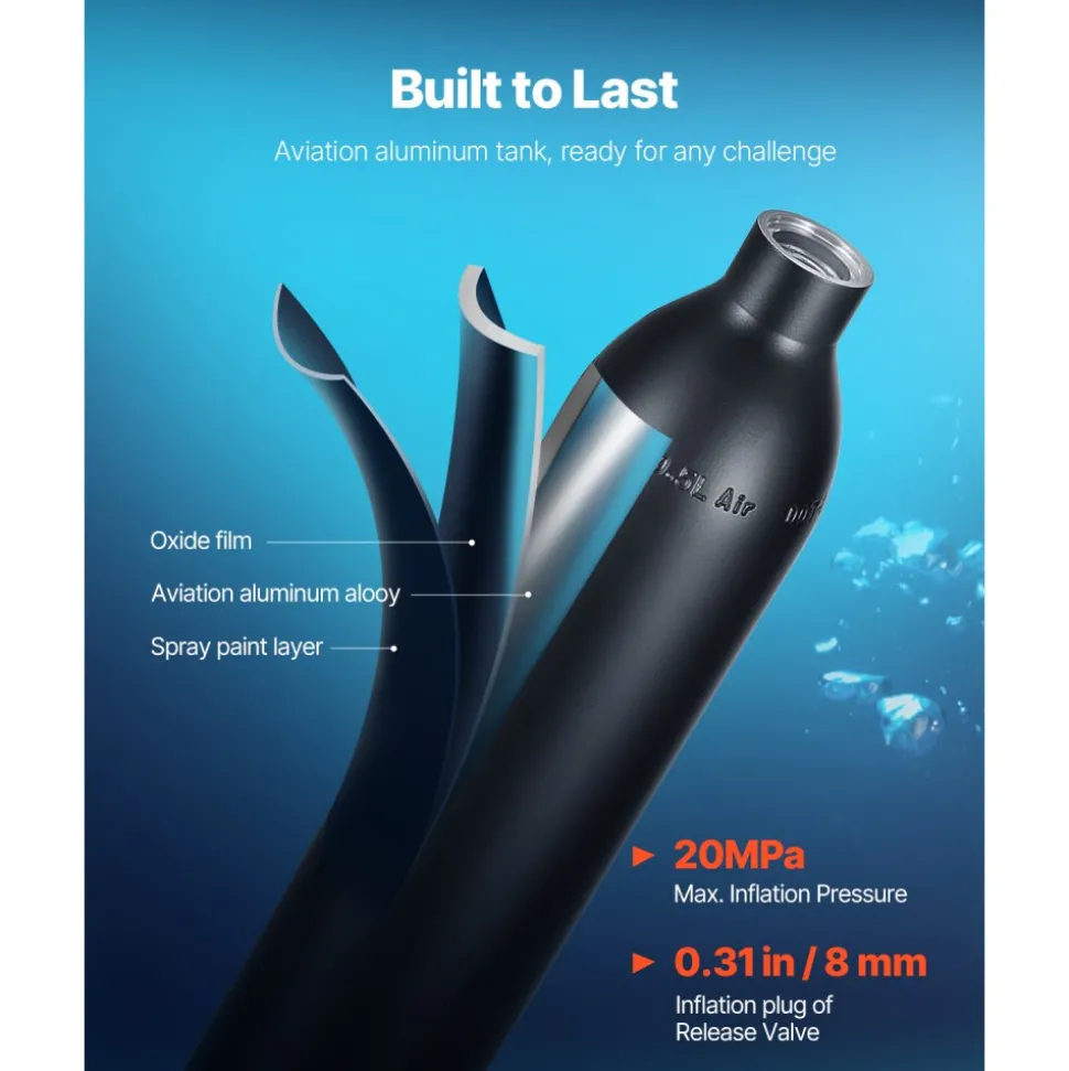 VEVOR Scuba Tank, 0.5L Portable Scuba Diving Tank, Diving Oxygen Cylinder Supports 5-10 Minutes Underwater Breathing, 98.43 ft Diving Depth, Lung Tank Kit with Snorkel Mask for Underwater Exploration