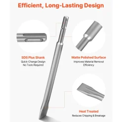 VEVOR SDS Plus Chisel Set, 3 pcs SDS Plus Rotary Hammer Drill Attachments, Includes Point, Flat, & Angled Spade Chisels, Heat Treated 40Cr Alloy Steel, Sharp Edge for Demolition, Concrete and Brick