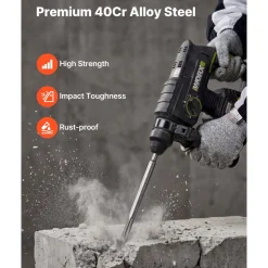 VEVOR SDS Plus Chisel Set, 3 pcs SDS Plus Rotary Hammer Drill Attachments, Includes Point, Flat, & Angled Spade Chisels, Heat Treated 40Cr Alloy Steel, Sharp Edge for Demolition, Concrete and Brick